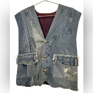 Vintage Distressed Blue Denim Jean Jacket Button Down Hippie BOHO Vest RARE